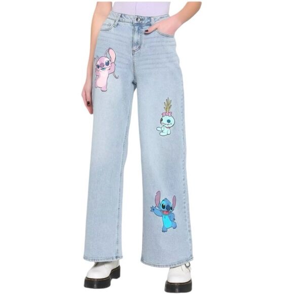 DISNEY Hot Topic Lilo & Stitch Straight Wide Leg Jean - Picture 1 of 7